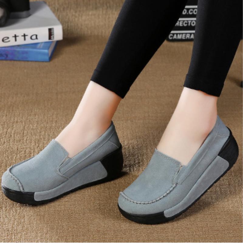 Women Cow Suede Slip-on Loafers Fashion Platform Shoes Wedge Heels Ladies Casual Shoes for Working Walking Traveling