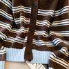 2026 Korean Mori-kei Academic Striped Knit Round Neck Cardigan