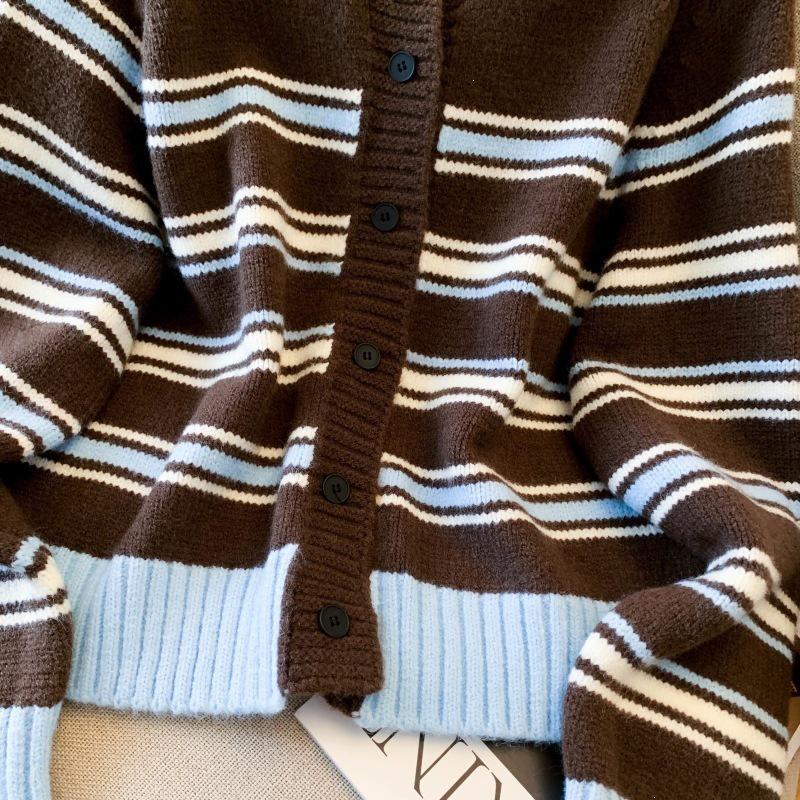 2026 Korean Mori-kei Academic Striped Knit Round Neck Cardigan