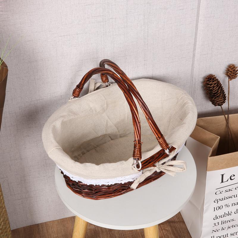 Rattan Picnic Basket, Wicker Basket, Pastoral Picnic Activity Handle Basket