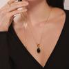 Fashionable Black Agate Pendant Necklace with Adjustable Stainless Steel Long Chain