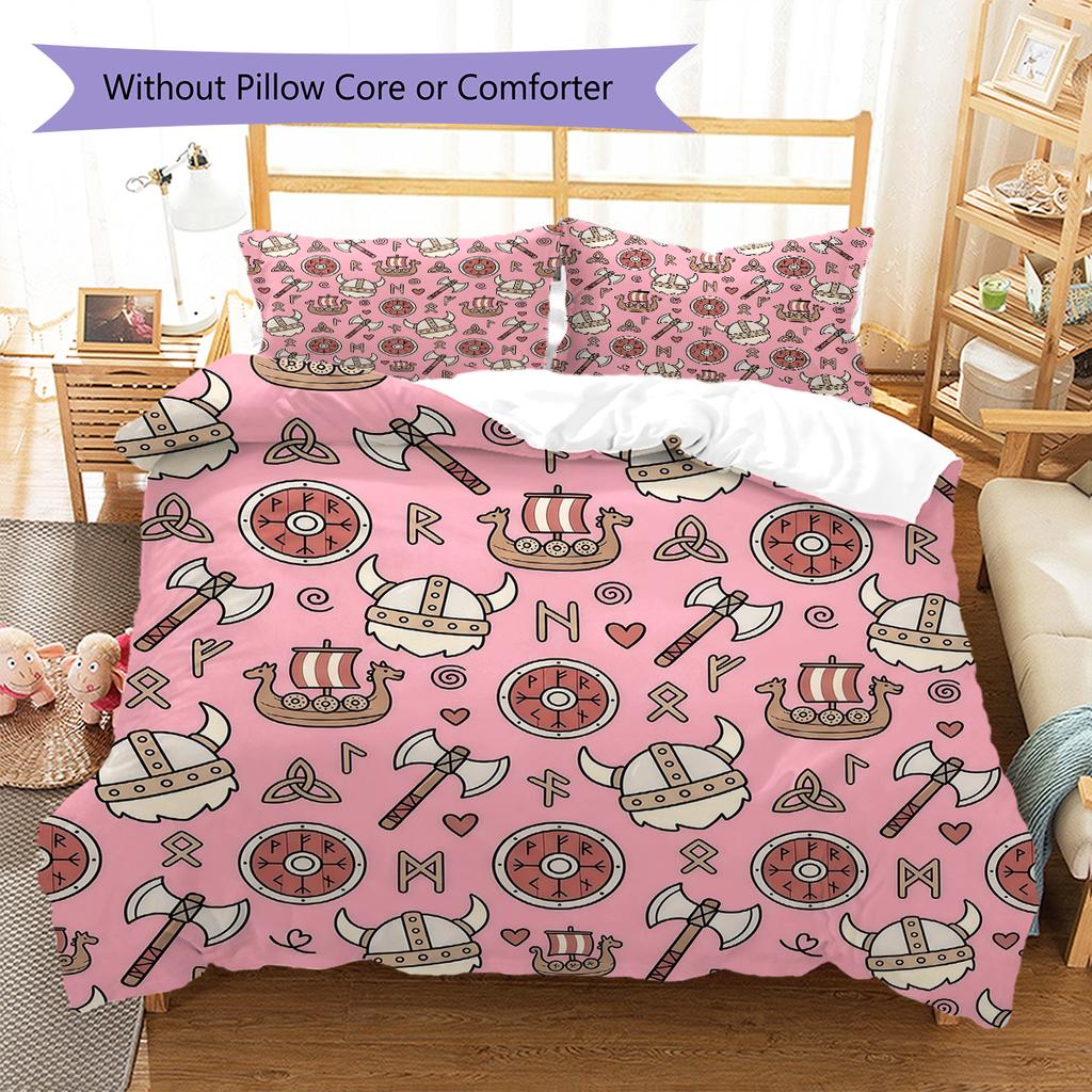 Rosa Cartoon-Kunstmuster Bettwäsche, Steppbett-Set Bettbezug Kissenbezug Zuhause Geburtstagsgeschenk (1 Bettbezug + 2 Kissenbezüge, ohne Füllung)
