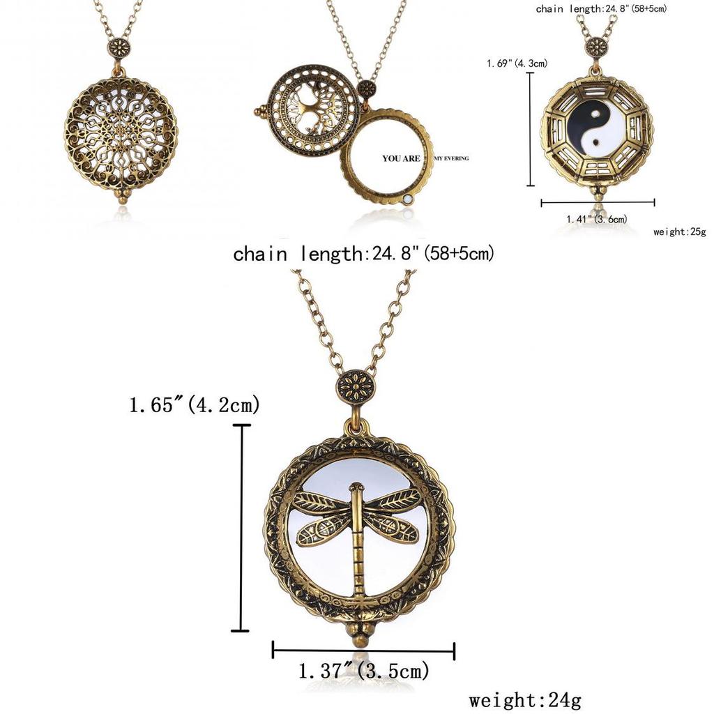 Moda Aksesuarları İçin Alaşım Kolye Ucu ve Ağaç Tasarımlı Retro Delikli Büyüteç Zinciri