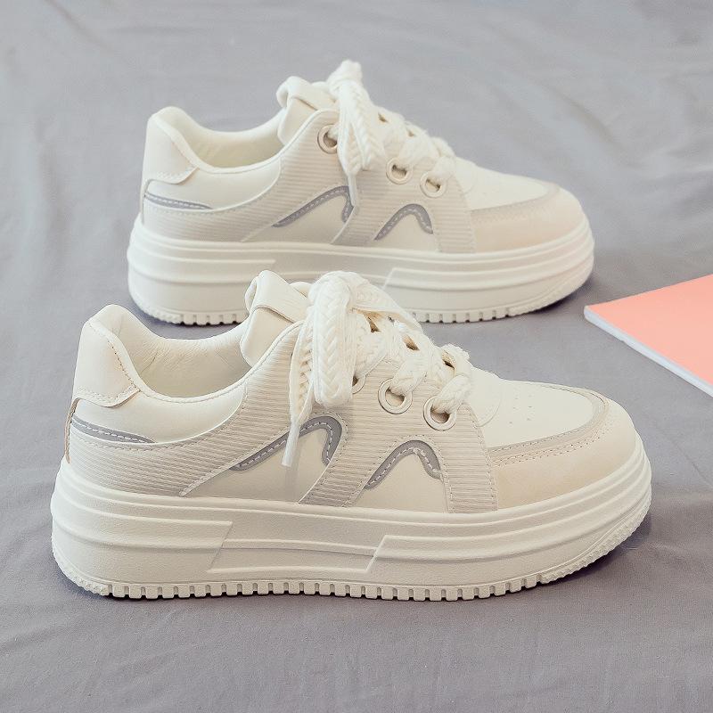 

New Women White Flats Shoes Spring Comfortable Soft-sole Sneakers Female Lace-up Vulcanized Shoe Tenis Sport Shoes Zapatos Mujer 35 бежевый