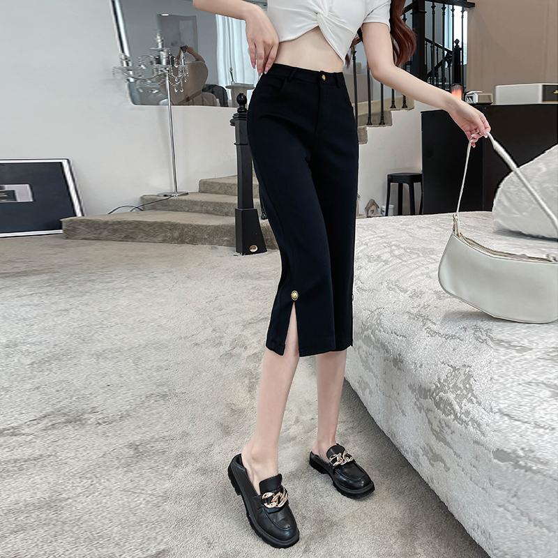 

MOJTA шорты больших размеров женские летние свободные тонкие брюки с высокой талией укороченные брюки с разрезом 5XL чёрный