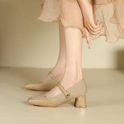 Autumn New Square Head Thick Heel Women's Single Shoes Shallow Mouth Professional Commuter Work High I Heel Shoes