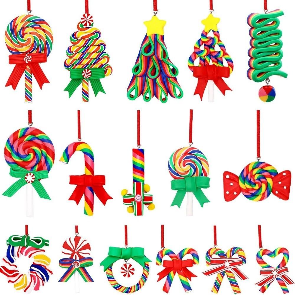 16Pcs Colorful Mini Christmas Candy Cane Ornaments Christmas Hanging Decorations  New Year Party