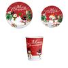 Christmas Themed Party Decoration, Christmas Snowman Paper Cup, Paper Tray, Knife, Fork, Spoon