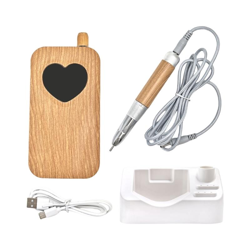 Heart Patterned Wooden Electric Nail File For Salon Home Use Ergonomic Grip Lightweight Multi Speed Polishing Device 1