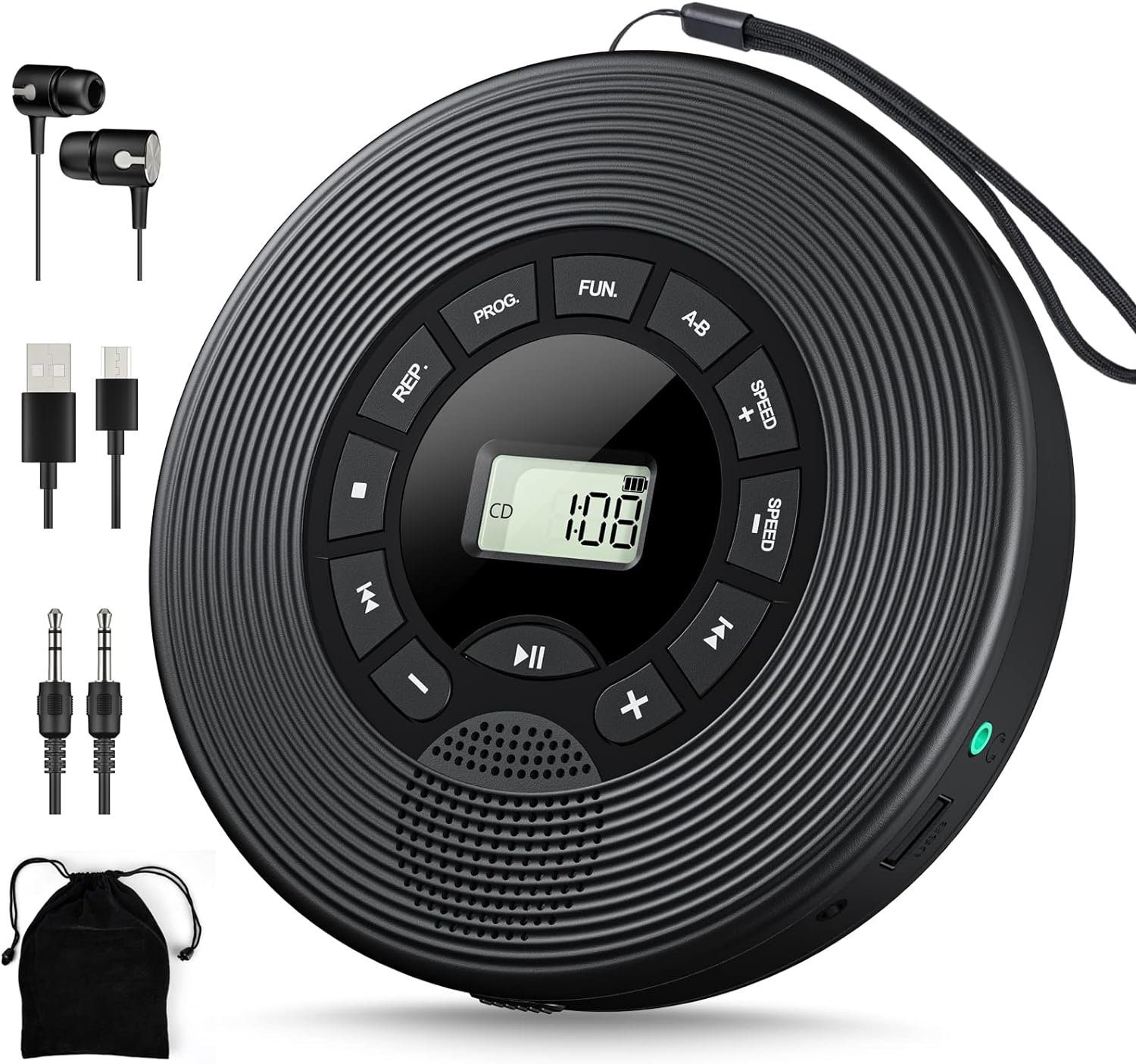 

Перезаряжаемый портативный Bluetooth CD-плеер, компактный музыкальный CD-плеер для автомобиля/путешествий, домашняя аудиосистема со стереодинамиком, AUX, USB белый