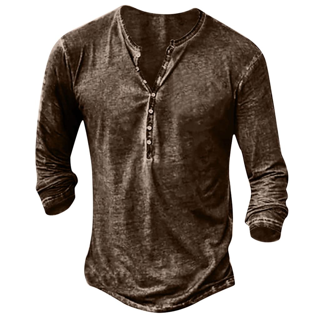 Men's Solid Color Long Sleeve Button Collar Long Sleeve T-Shirt Men's Casual Fashion Top