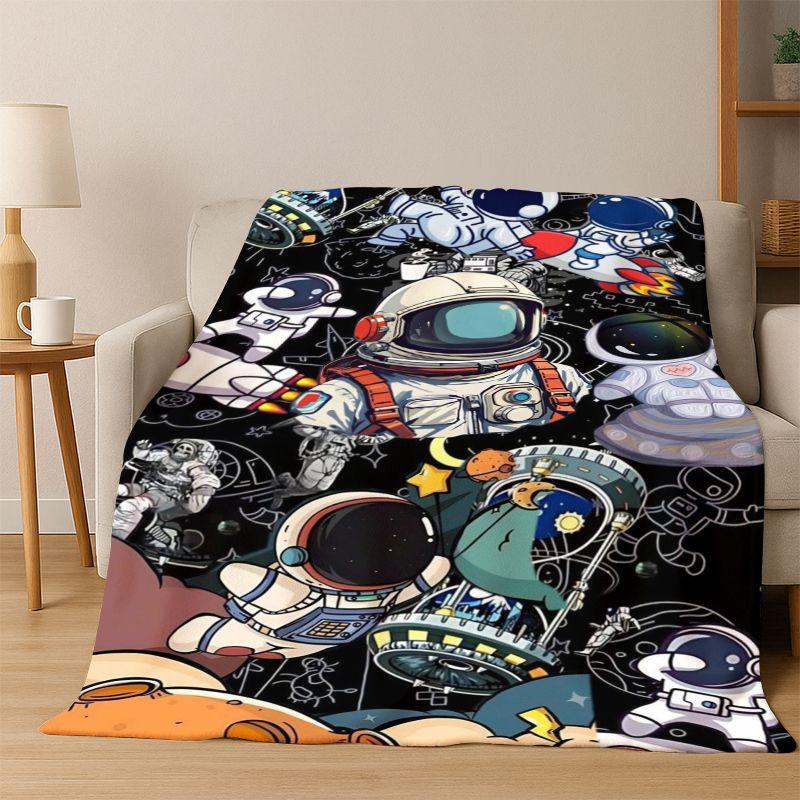Cartoon Astronaut Universe Spaceman Outer Space Flannel Blanket Soft Warm Throw Blanket for Bedroom Living Room Bed Travel kids