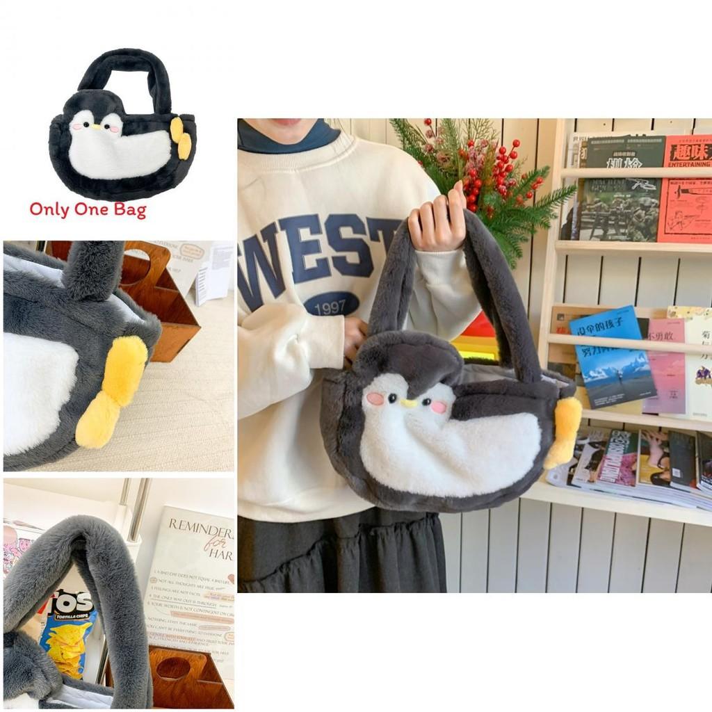 Penguin Plush Tote Bag For Girls With Soft Faux Fur And Zipper Interior
