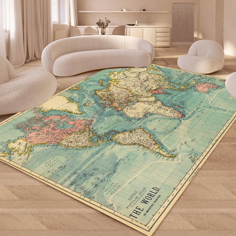 Vintage Map Carpet Mat Rug - Retro World Design Home Decoration Soft Floor Mat for Living Room Home Living Room Decoration