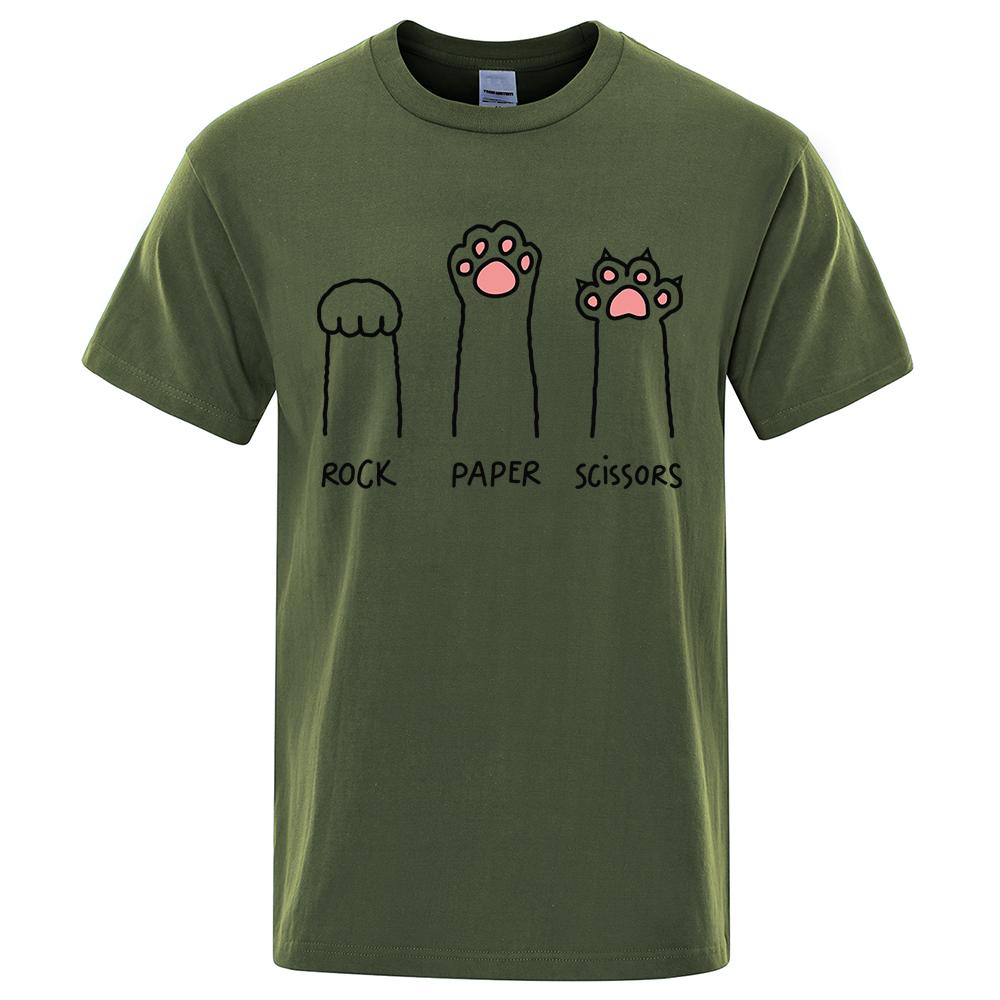 Rock Paper Scissors Funny Cat Print Clothes Men Fashion Oversize T-Shirt Casual Crewneck Tops Summer Cotton Loose T Shirt Couple