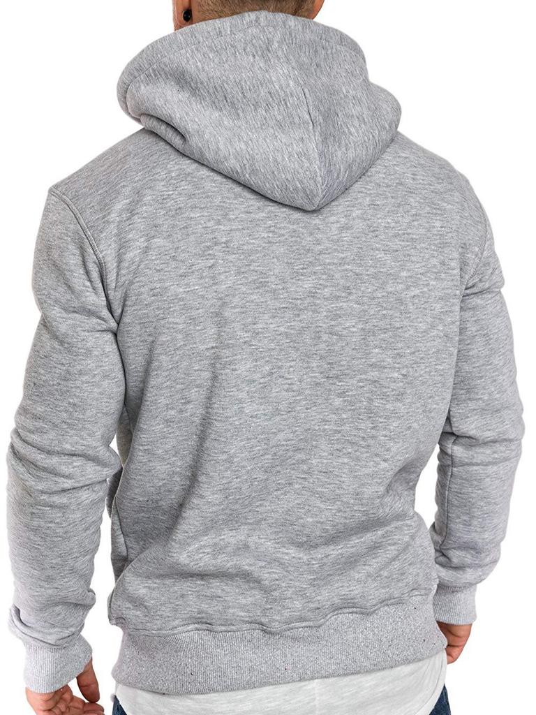 Men's Autumn and Winter Warm Outdoor Sports Sweatshirt Casual Fleece Lined Hoodie Solid Hooded Coat