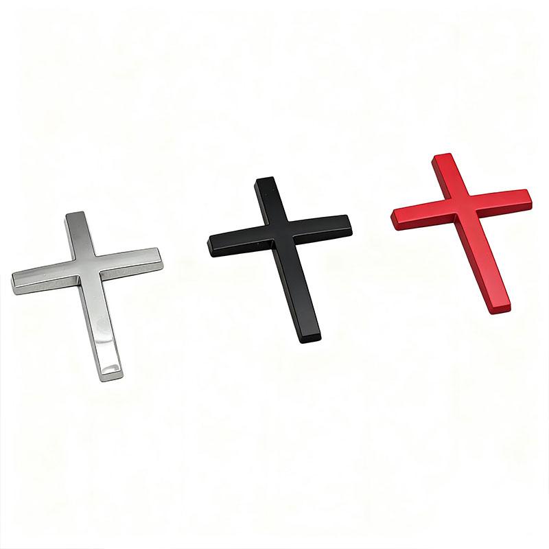 3D Metal Black Chrome Red Christian Cross Car Rear Trunk Sticker Emblem Fender Side Badge Decal for Auto Exterior Accessories