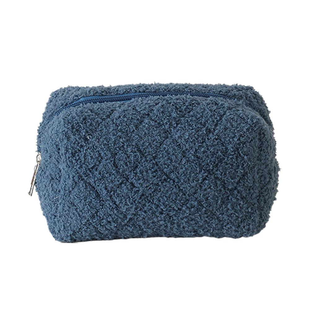 Cute Plush Cosmetic Bag Solid Color Simple Soft Large Capacity Makeup Storage Bag Daily Travel Cosmetic Bag