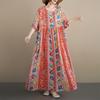 Kurzarm Plus Size Baumwolle Vintage Blumenmuster Neu in Kleidern für Damen lässig locker langes Sommerkleid