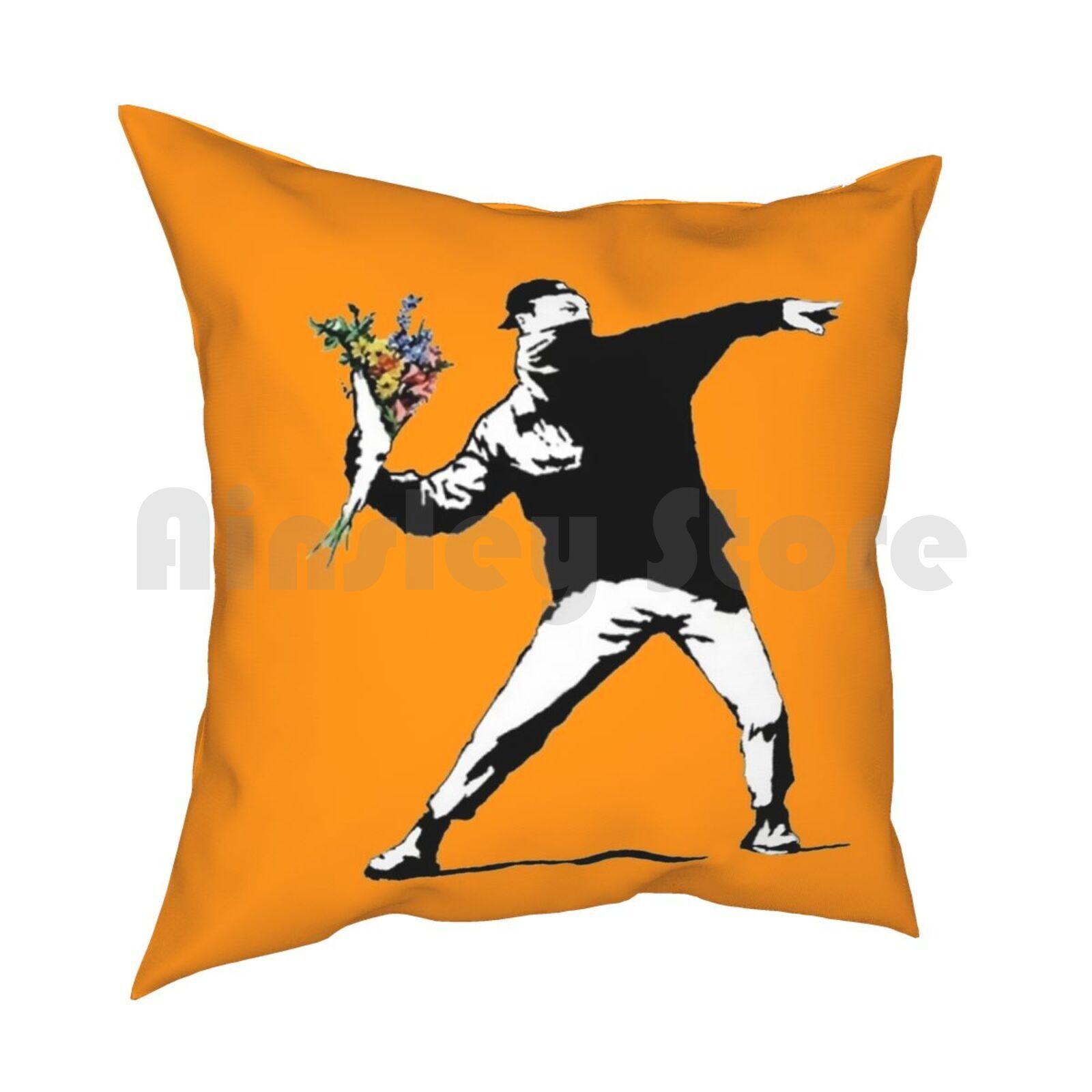 Banksy Flowers Pillow Case Printed Home Soft Throw Pillow Dismaland Banksy Peace Graffiti Street Artist World Peace 30x30cm 12x12in