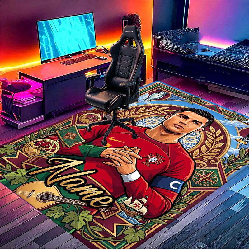 Custom Name Personalized Cristiano Ronaldo Print Carpet, Versatile Home Decor Rug, for Playroom, Apartment, Balcony, Entryway, Hallway Gift