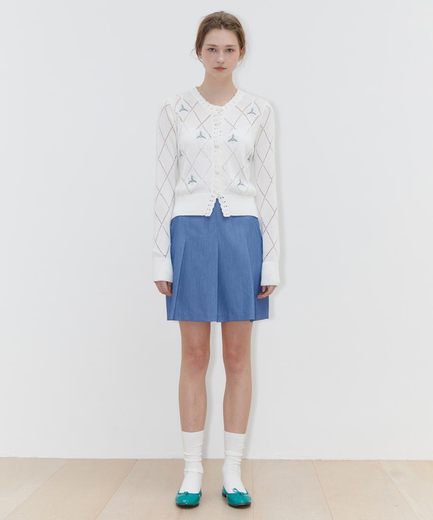 Sinun Ribbon Pleats Skirt (Blue)
