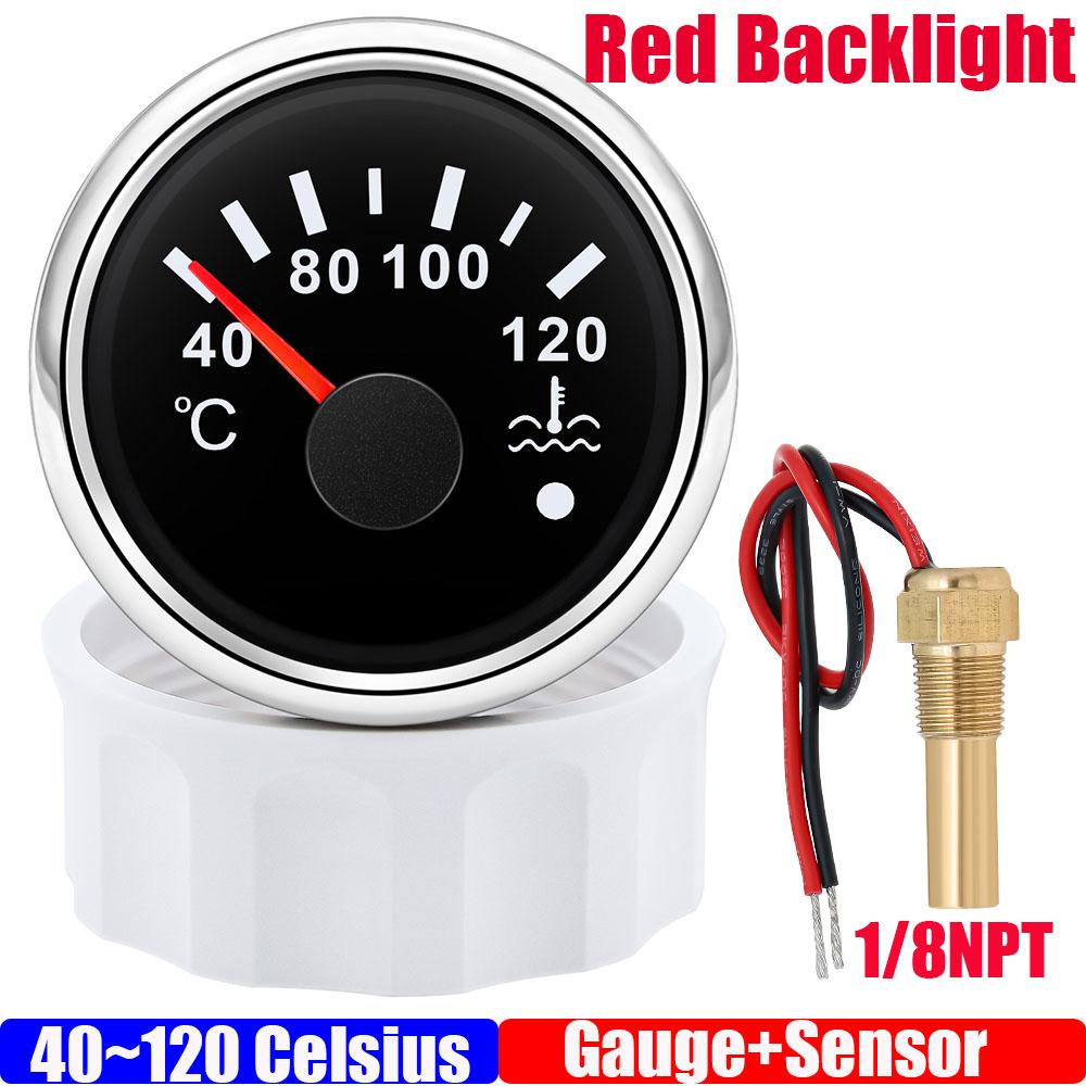 

40~120 по Цельсию 52 мм датчик температуры воды + датчик со вспышкой сигнализации водонепроницаемый красный свет измеритель температуры воды для автомобиля лодки 12 В 24 В