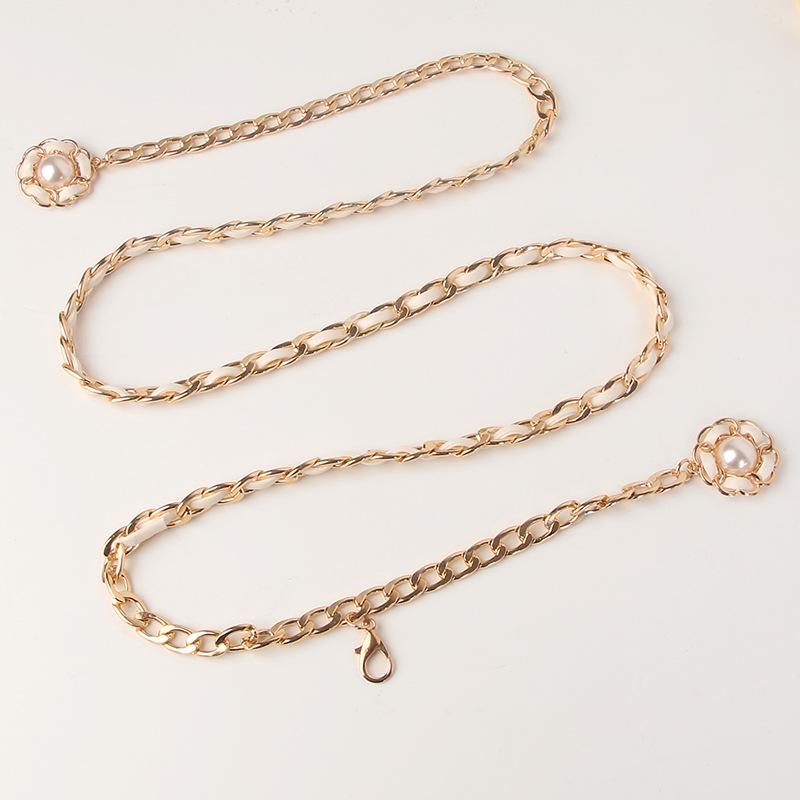 Women's Waist Chain High-end Metal Wearing Leather Women's Personality Trendy Flower Pendant Simple Punk Waist Chain