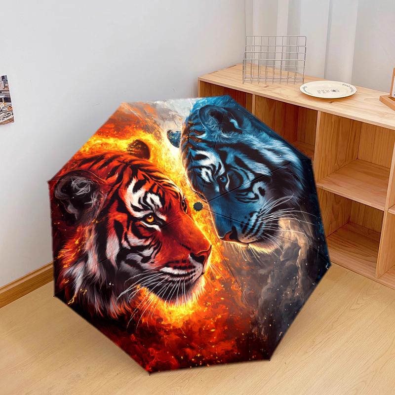 1 PC Automatic Folding Umbrella - Yin Yang Tigers Pattern, Portable & Foldable Design with 8 Ribs, Christmas Birthday Gifts