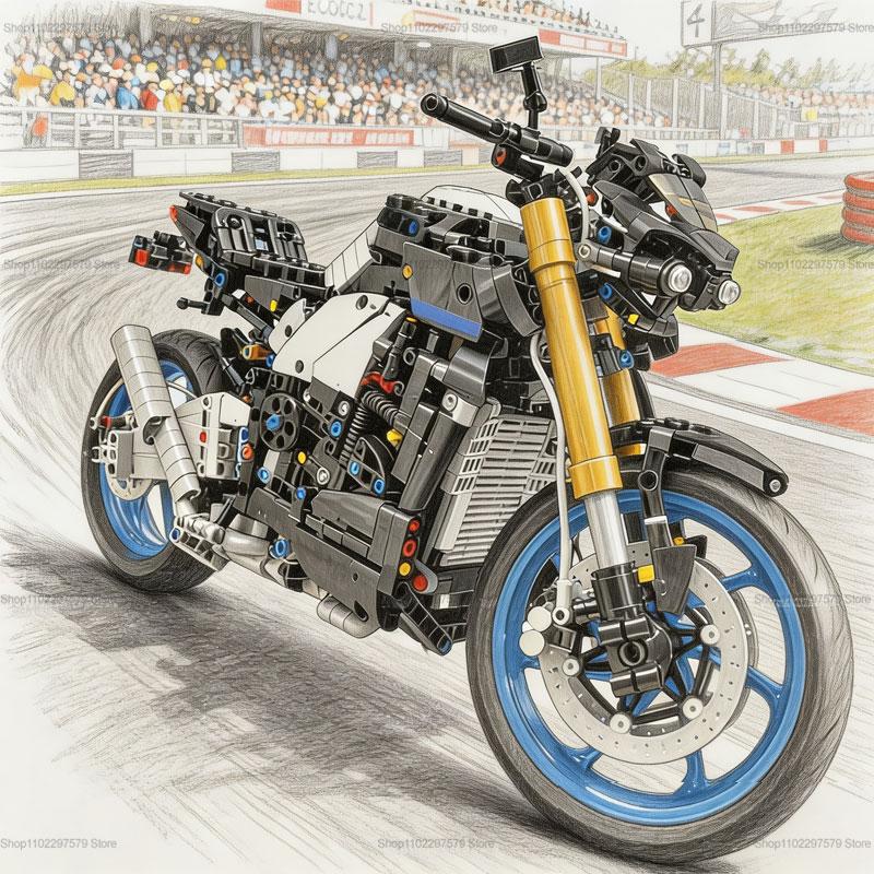 Racing Motorcycle Building Blocks Kit 1400+PCS DIY Technical Motorbike Model Collectible Brick Construction Toy Gift for Adults