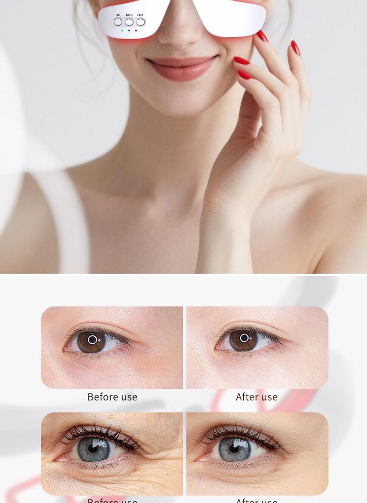 Portable Wireless Eye Massager with Hot Compress & Red Light Therapy for Dark Circles
