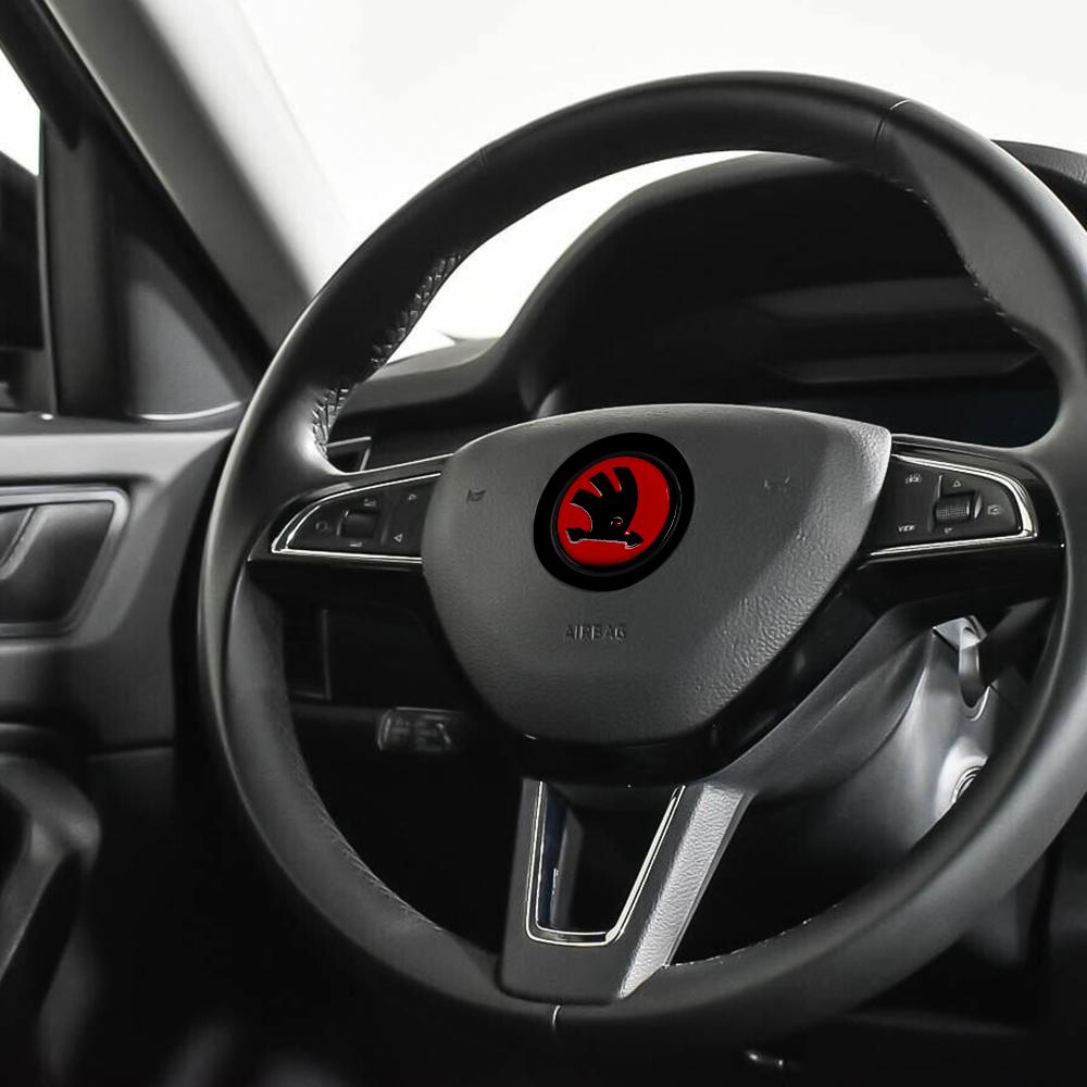 2025 New 1pcs Car Steering Wheel Emblem Cover Decoration Sticker for Skoda 3 2 A5 A7 A2 Superb 3 Fabia 2 Karoq Rapid Kamiq Vrs R