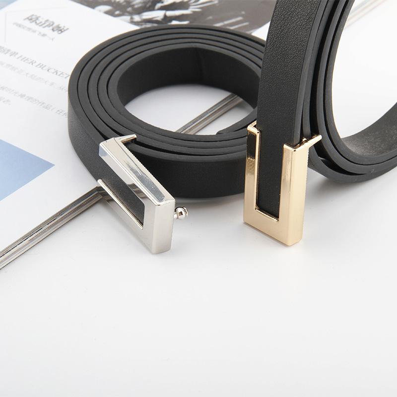 Women Thin Belt Metal Buckle Ladies Trouser Dress Decoration Waistband Vintage Casual Pu Leather Waist Belt