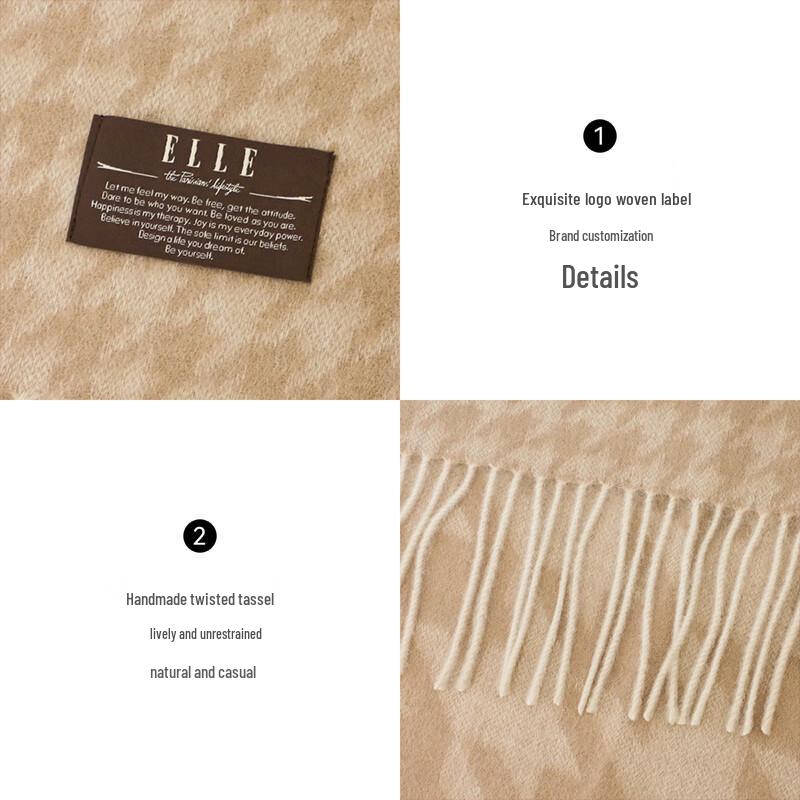 ELLE 100% Merino Wool Houndstooth Scarf & Shawl Gift Set