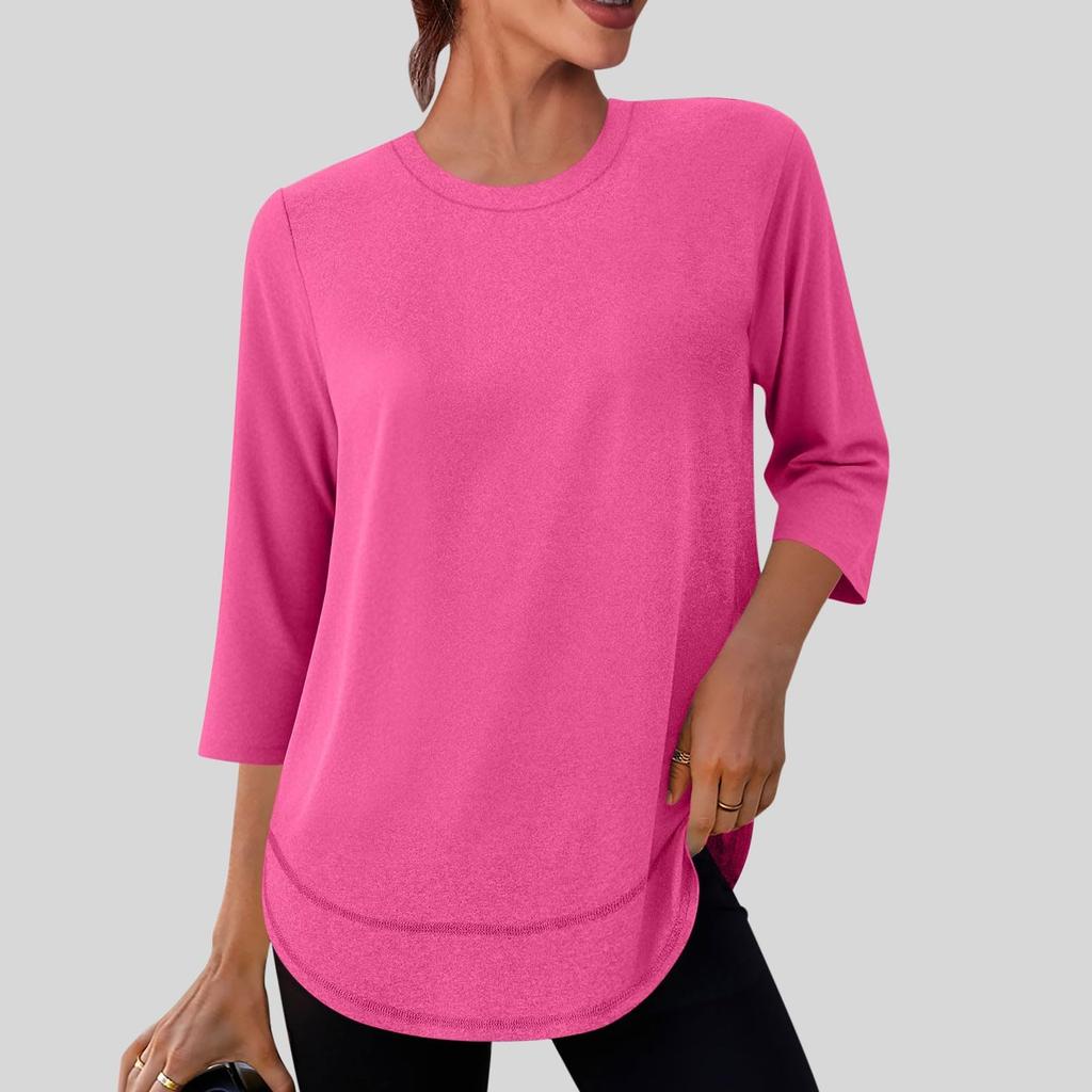 Women's Fashionable Casual Neck Colour Three-Quarter Sleeve T-Shirt Top