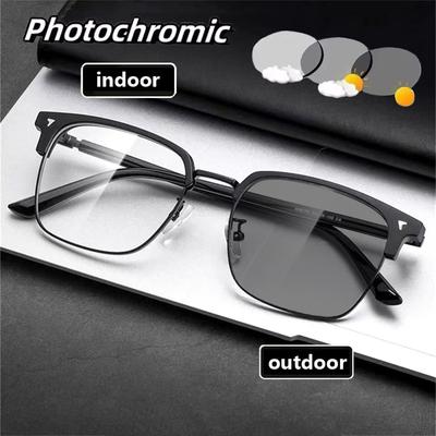 Fashion Square Anti Blue Light Metal Glasses for Women Women Men Fashion Outdoor Color Changing Sunglasses