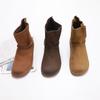 Johnature Vintage Handmade Genuine Leather Short Boots Solid Color Soft Cowhide Versatile Women Flat Boots