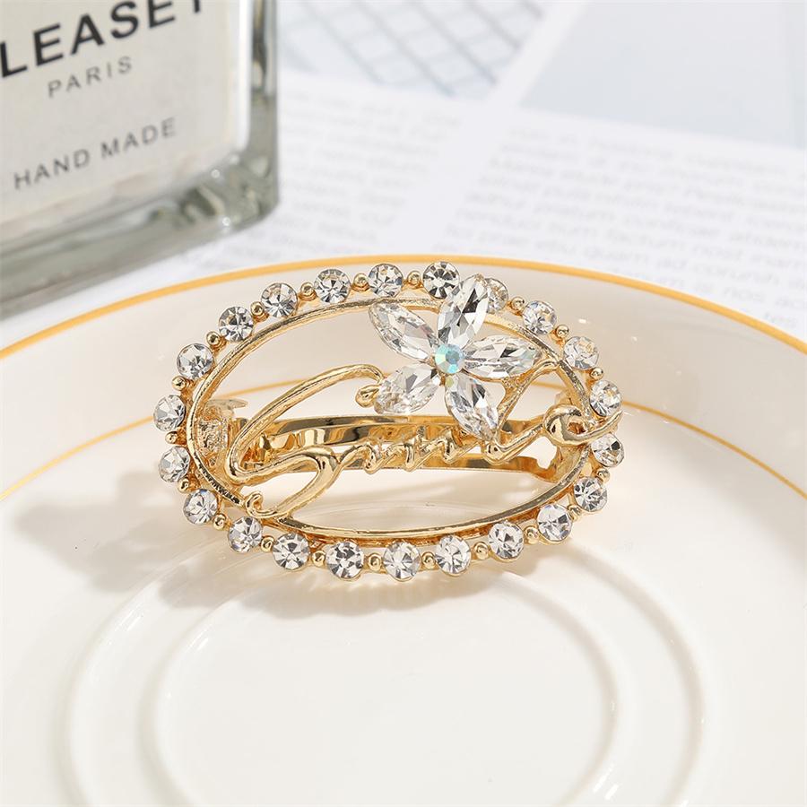 Корейская заколка-клипса с цветком из страз и жемчугом для полусобранных волос, элегантная, темпераментная, верхняя клипса, изысканная круглая клипса для среднего хвоста