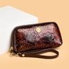 Elegant Embossed Floral Zipper Wallet for Women – Vintage Clutch with Gold Accent