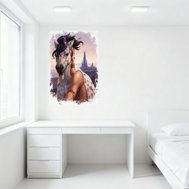 Sexy muskulöser Arm & pferdeähnliches Wesen Metallblechschild, Wüstenlandschafts-Kunst, verwitterter weißer Rand, Wanddekoration für Bar Pub