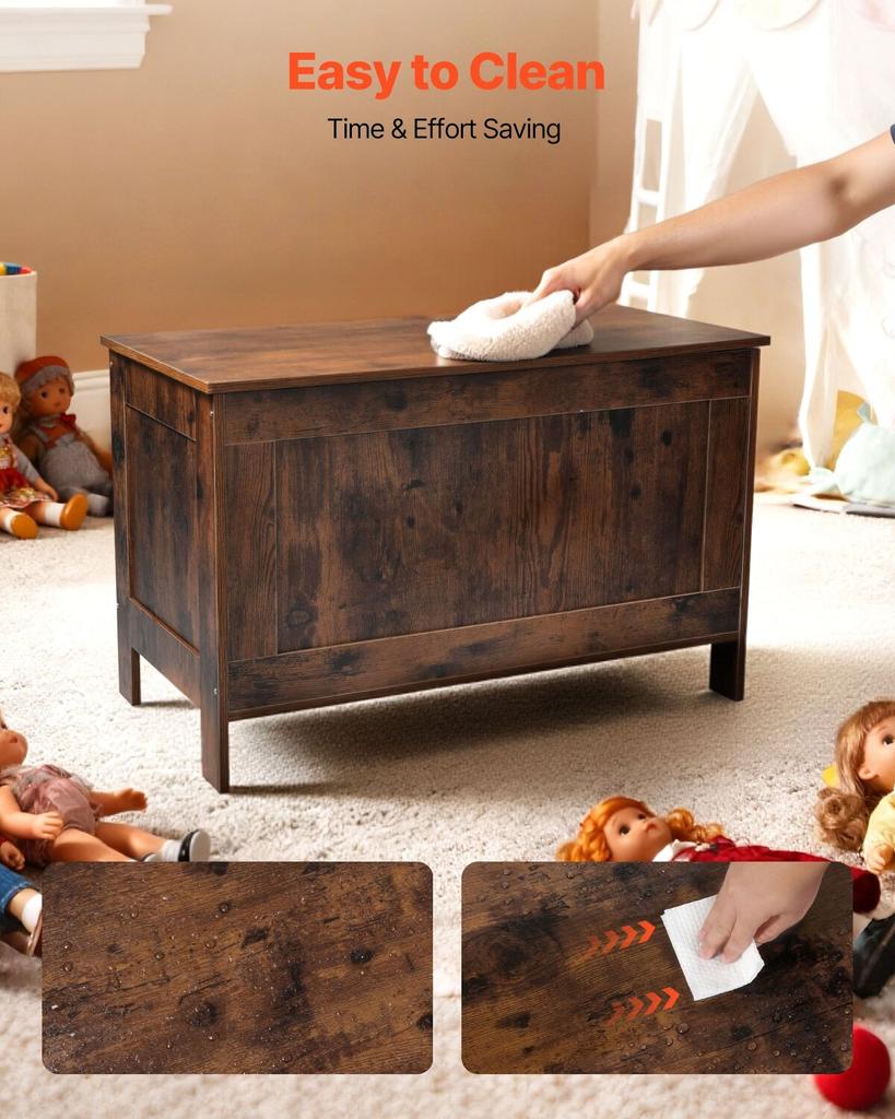 Kids Storage Bench, Wooden Toy Box Chest, Large Storage Cabinet with Safety Hinge, Toddlers Retro Storage Bench for Playroom, Living Room or Entryway,