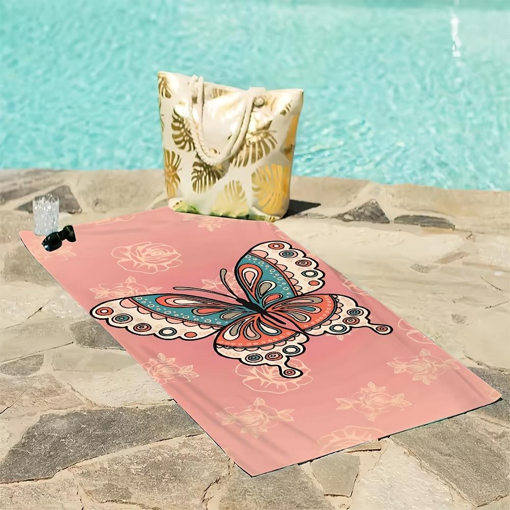 Boho Schmetterlingsdruck Strandtuch, Schnelltrocknendes Weiches Mikrofaserhandtuch für den Sommerurlaub