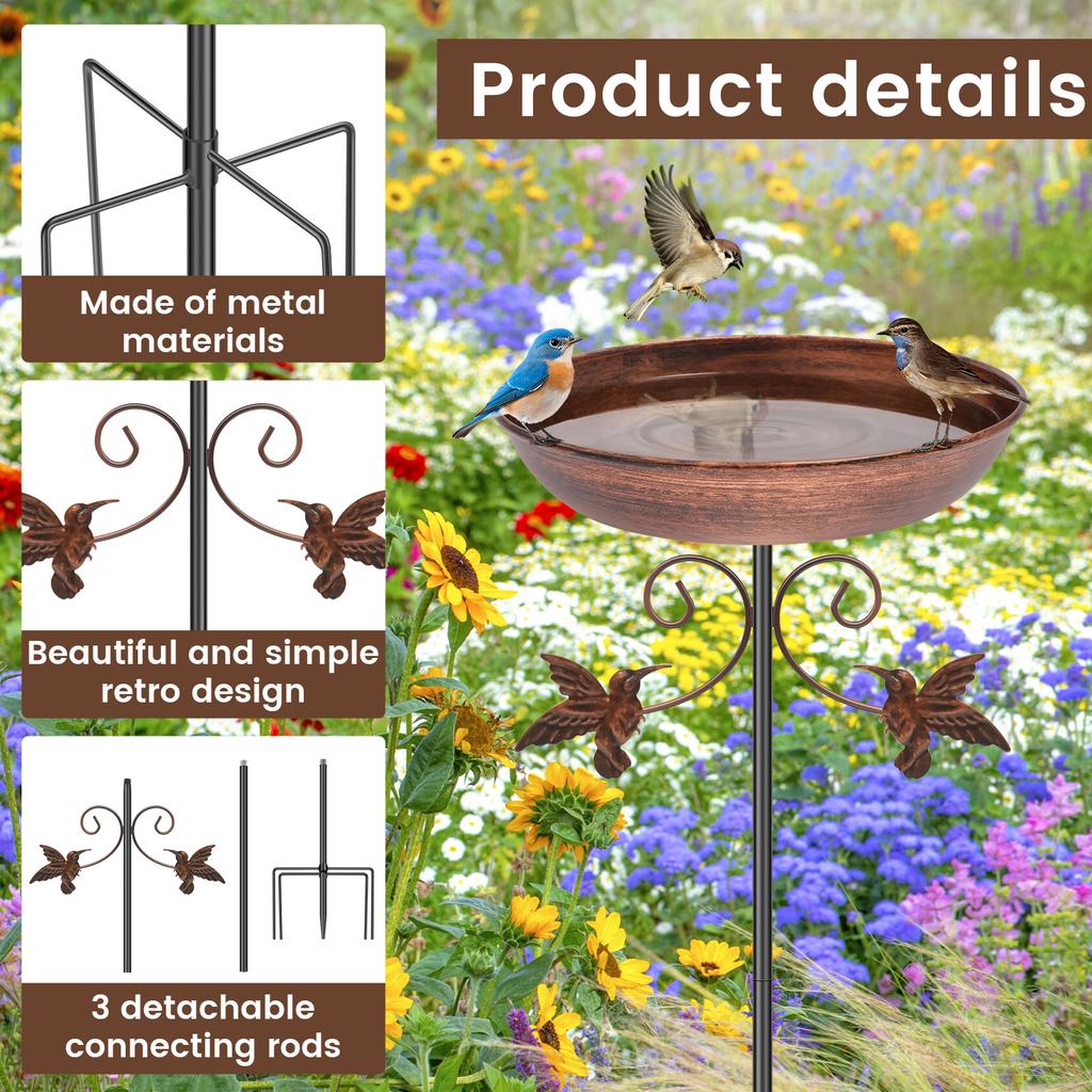 Garden Birdbath Vintage Standing Birdbath or Birdfeeder Bird Bath Feeder Bowl for Yard Patio Outdoors Garden Iron Pedestal Stake