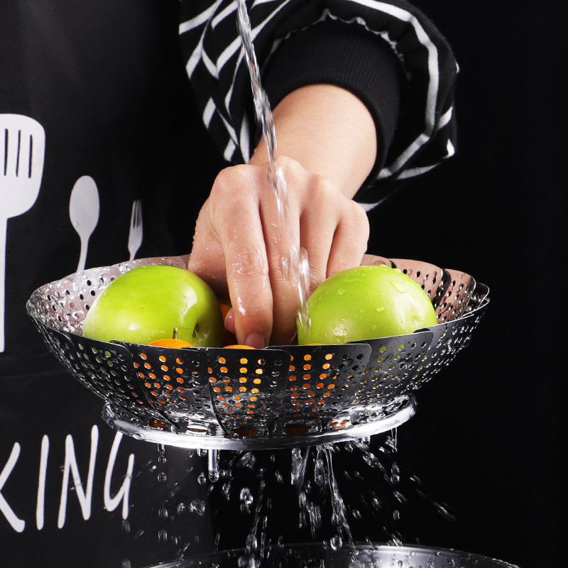 HANYANG 304 Stainless Steel Folding Steamer Tray Steam Rack Steam Drawer Telescopic Lotus Fruit and Vegetable Tray Draining Tray