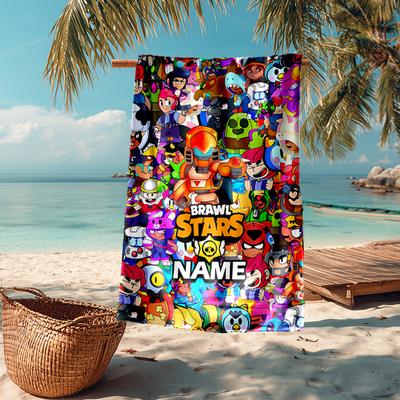 Extra měkký plážový ručník s vlastním jménem a motivem Brawl Stars, ideální k bazénu - kempování, potápění - dokonalý cestovní nezbytnost, zářivý plážový ručník.