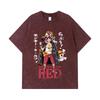 275 GSM Washed T-shirts 100% Cotton One Piece V79 Luffy Film Red Print Unisex Heavy Cotton T Shirt