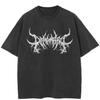 2026 Men Washed Black T-Shirt Streetwear QUARTER 24 Cerberus Graphic
