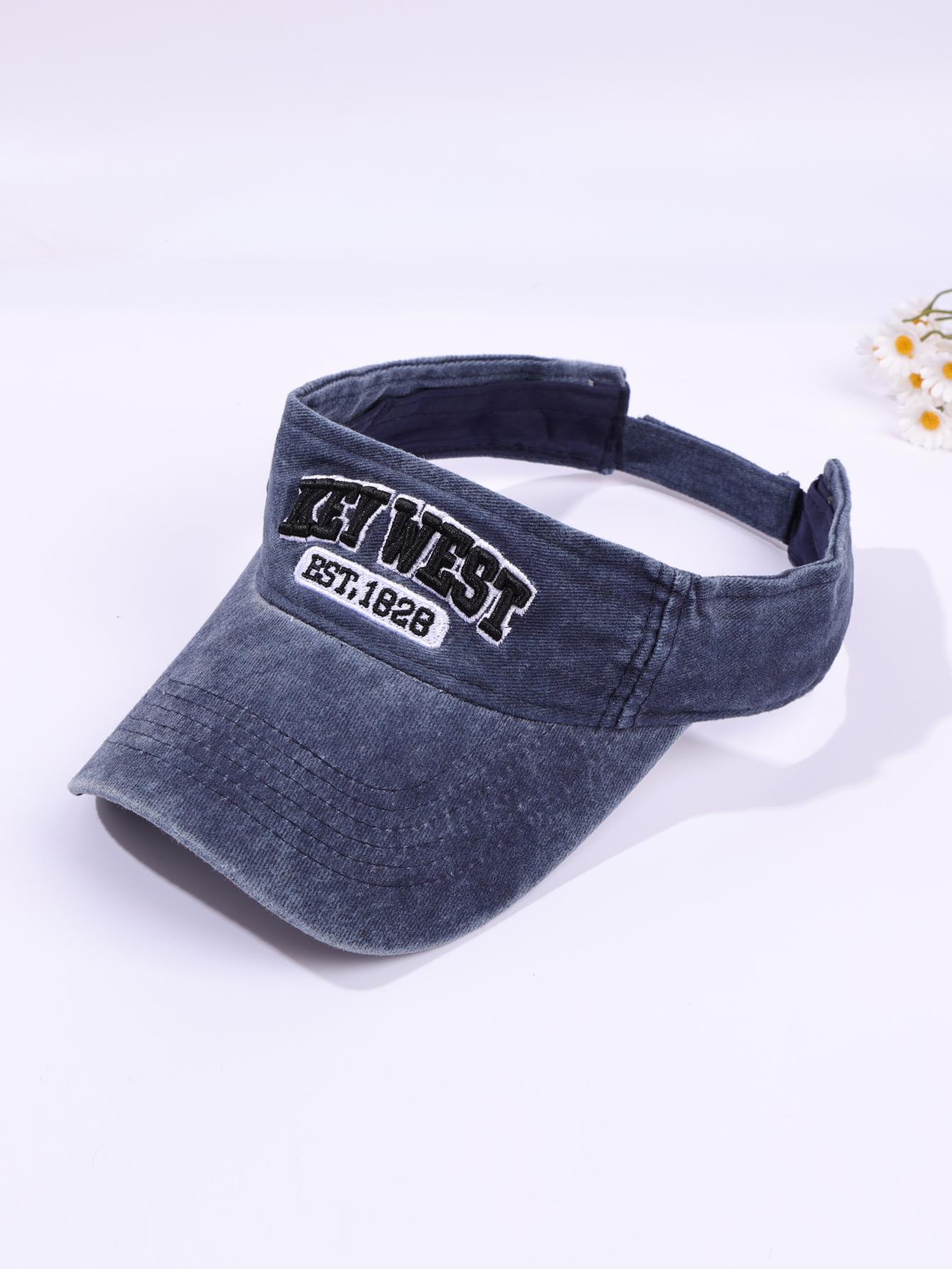 

Retro Embroidered Letters Hollow Top Hat & Sun Protection Duckbill Hollow Top Cap - Breathable Sun Hat for Women/Men темно-синий