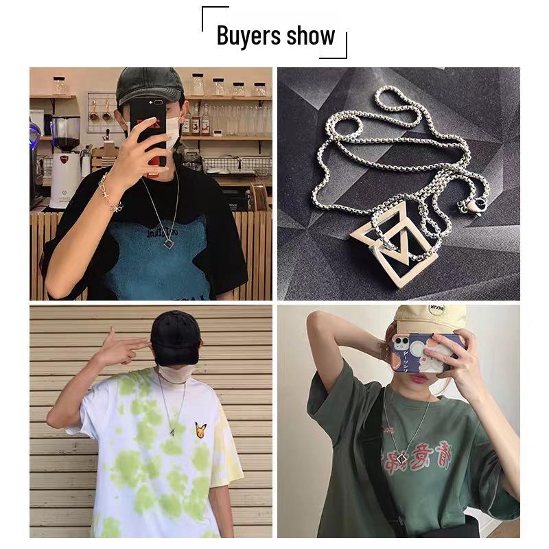 Geometric Square & Triangle Titanium Steel Necklace Set for Couples - Trendy Unisex Pendant Jewelry