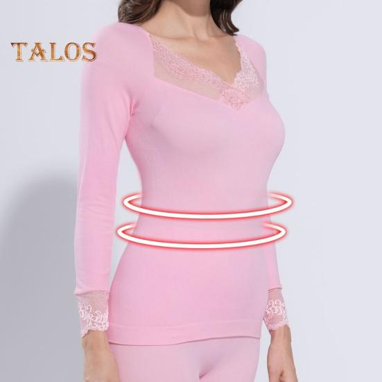 1 Set Damen Thermo-Unterwäsche-Set, Herbst/Winter, Spitze, V-Ausschnitt, Langarm, Hemd, Unterteil, lange Hosen, warme Basisschicht, Top, Leggings